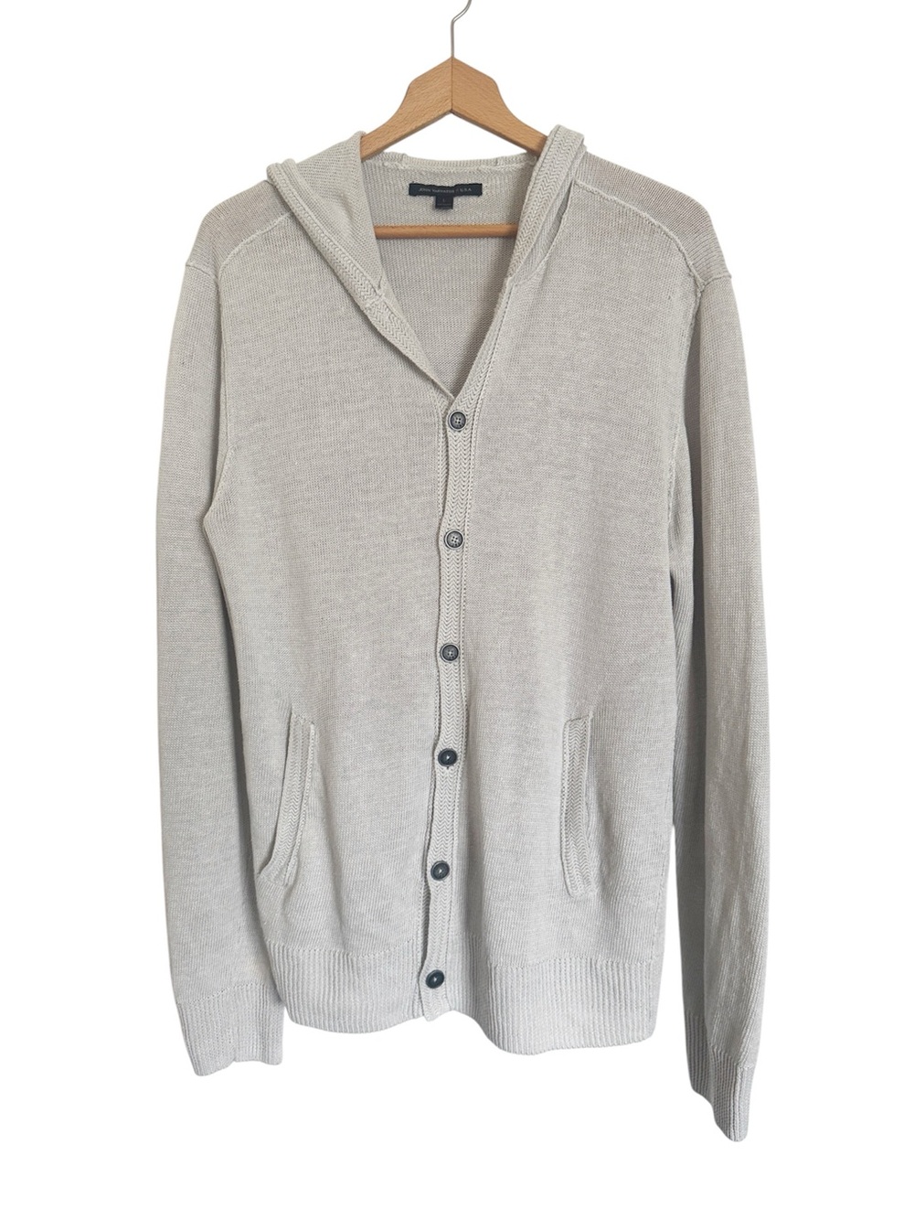 John Varvatos Linen Light Gray Knit Hooded Button Front Cardigan size L